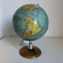 Globe terrestre vintage 1960 Girard et Barrère bois - 29 cm