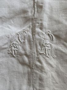 Drap de trousseau fil de lin fin 19e.