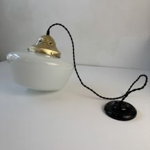 SUSPENSION ANCIENNE EN OPALINE XL 26 CM VINTAGE