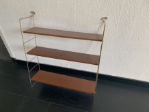 Etagère vintage 1960 métal bois et doré - 70 x 59 cm