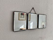 Miroir vintage 1930 triptyque barbier cristal simili cuir do