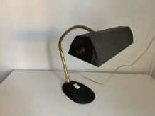 Lampe vintage 1960 de banquier Aluminor noire dorée - 45cm