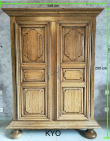 Armoire 2 portes battantes, étagères, bois massif chêne