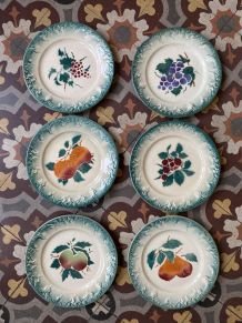 6 assiettes dessert terre de fer Faiencerie de Castries.