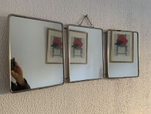 Miroir vintage 1950 triptyque barbier coiffeuse brique - 27 