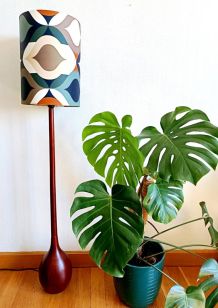 Lampadaire en teck scandinave et abat-jour style 1970 