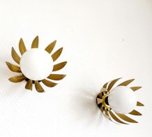 Paire d'appliques feuilles dorées Italie vintage 