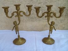 paire de chandeliers chérubins  ,  vintage