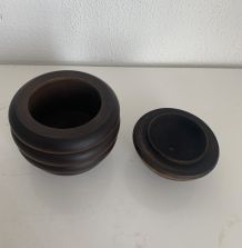 Pot à tabac vintage 1930 tabatière bois sculpté pipe - 15 x 