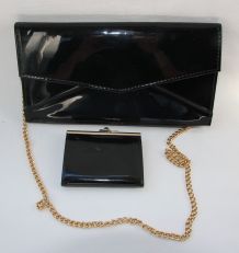 Sac à main en vernis noir et son porte monnaie - Cérémonie