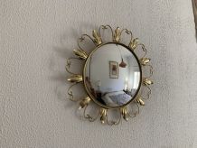 Miroir vintage 1960 soleil oeil de sorcière métal doré bombé