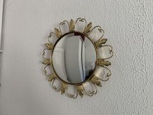 Miroir vintage 1960 soleil oeil de sorcière métal doré bombé