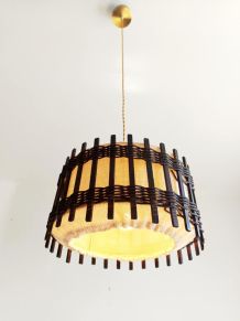 Suspension bois et toile de jute 1970 