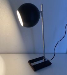 Grande lampe vintage 1960 eyeball design noir et bois bureau