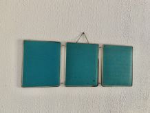 Miroir vintage 1960 triptyque barbier coiffeur turquoise - 3