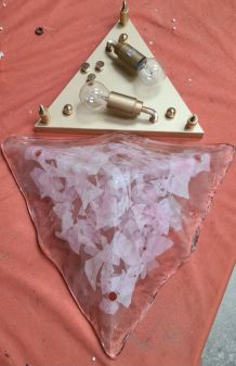 applique ou Lustre triangulaire 1970 en verre de Murano tran