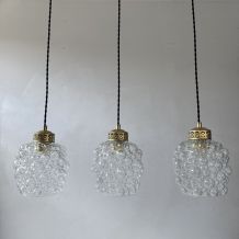 LOT 3 SUSPENSIONS VINTAGE EN VERRE BULLE