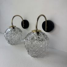 PAIRE D’ANCIENNES APPLIQUES VERRE MOULE  VINTAGE