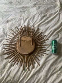 Miroir vintage 1960 soleil étoile asymétrique rotin osier - 