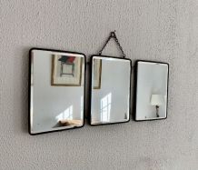 Miroir vintage 1930 triptyque barbier cristal simili cuir do