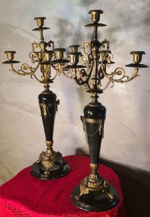 candelabre 19eme chandelier bronze doré et marbre 60x32 cm