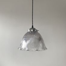 ANCIENNE SUSPENSION VERRE HOLOPHANE 25,5 CM VINTAGE