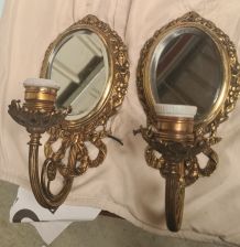 2 appliques bronze et miroir jolie,,, napoleon 3    26x15