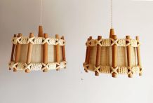 Paire de suspensions scandinaves bois et corde 1970