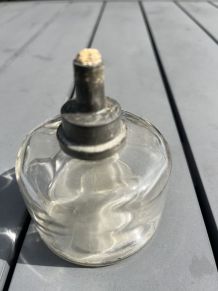 Vintage français : lampe à alcool en verre avec bouchon en é