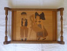 Plateau bois marqueterie, vintage