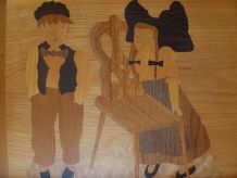 Plateau bois marqueterie, vintage