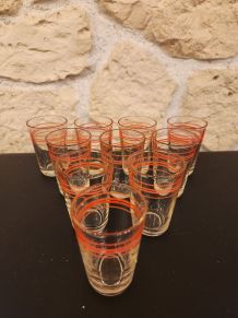 Lot de 10 verres vintage lignes rouges