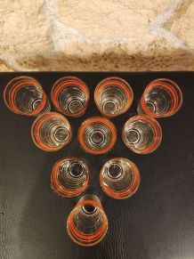 Lot de 10 verres vintage lignes rouges