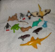 lot miniature animaux marin et d'eau pélican morse requin 