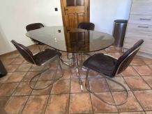 Table Roche Bobois.1970. Acier chromé. 195x95.