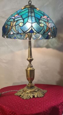 Lampe art nouveau ancien pied bronze veritable 54x30 verre s