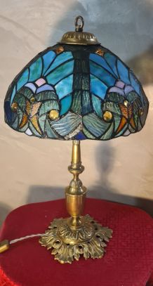 Lampe art nouveau ancien pied bronze veritable 54x30 verre s