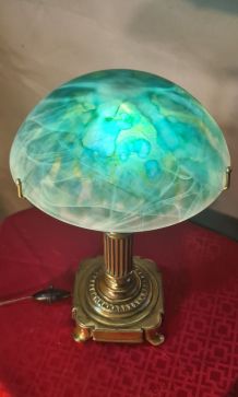 lampe de bureau 1930 bronze et laiton 39x22 superbe abat jou