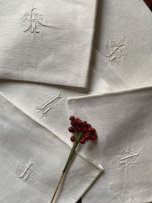 6 serviettes de table fil de coton damassé monogramme SL.