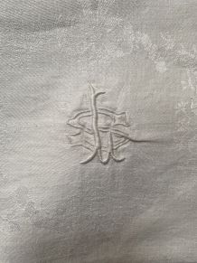 6 serviettes de table fil de coton damassé monogramme SL.