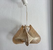 Suspension vintage 1960 scandinave lustre fil et bois - 23 x