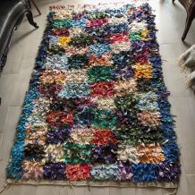 Tapis vintage 1970 boucherouite Maroc Berbère carrés - 190 x