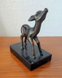 Ancien Serre Livres Faon en Régule sur Marbre