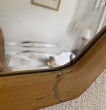 Miroir vintage 1930 Art Déco biseauté octogonal bois stuc - 