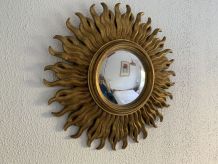 Miroir vintage 1960 soleil oeil de sorcière or bombé - 48 cm