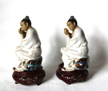 Lot de 2 joueurs de flute, musiciens asiatiques vintage