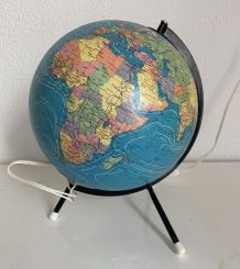 Globe vintage 1975 terrestre tripode verre Taride mappemonde