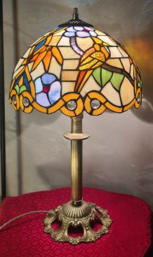 lampe ancienne bronze abat jour style tiffany pate de verre 