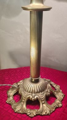 lampe ancienne bronze abat jour style tiffany pate de verre 
