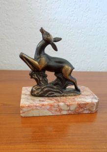 Serre Livres Biche en Régule sur Marbre - Art Déco